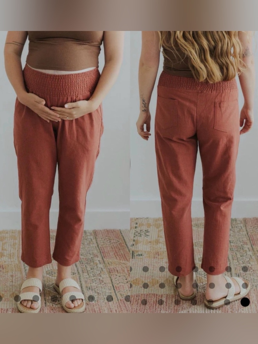 Emme Everyday Transitional Rust Colored Linen Pant Cinnamon Maternity